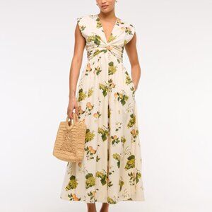 A&F Twist-Front Maxi Dress | Cream Fruit Print | Size XL
